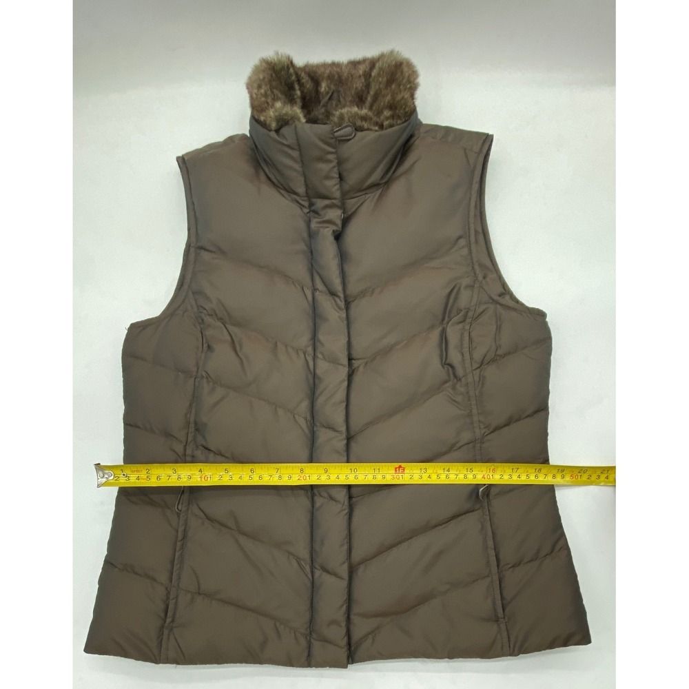 Eddie‎ Bauer Womens Brown Down Vest Faux Fur Collar Premium Goose Down Size S - Picture 7 of 14